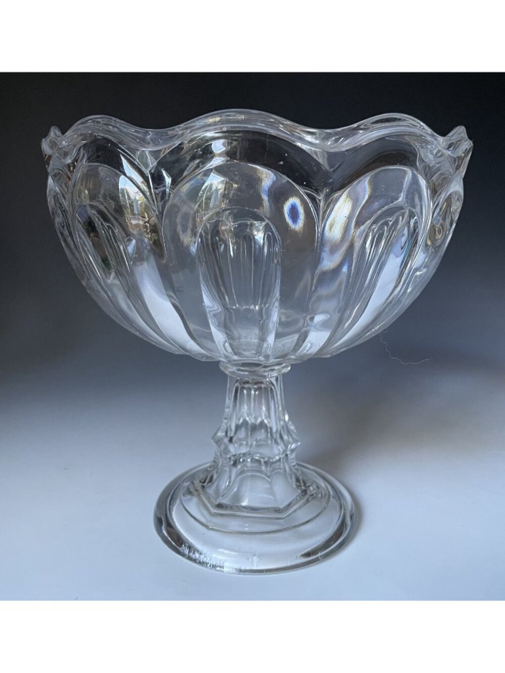 Antique EAPG Victorian Era 19th C. Flint Glass Footed "Loop" Pattern Compote